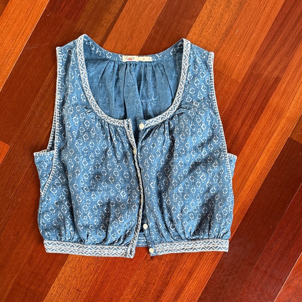 Faherty Blue and White Patterned Vest